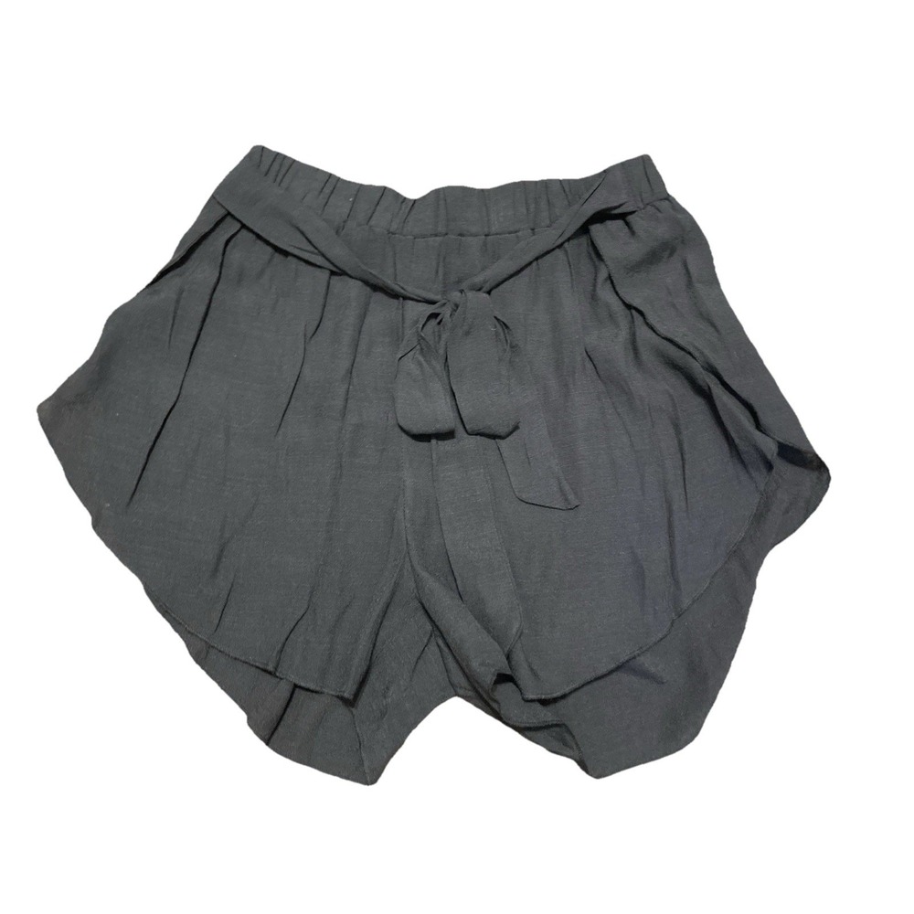 Womens Black Flowy Dolphin Hem Shorts Size L Elastic Waist Tie Front Casual